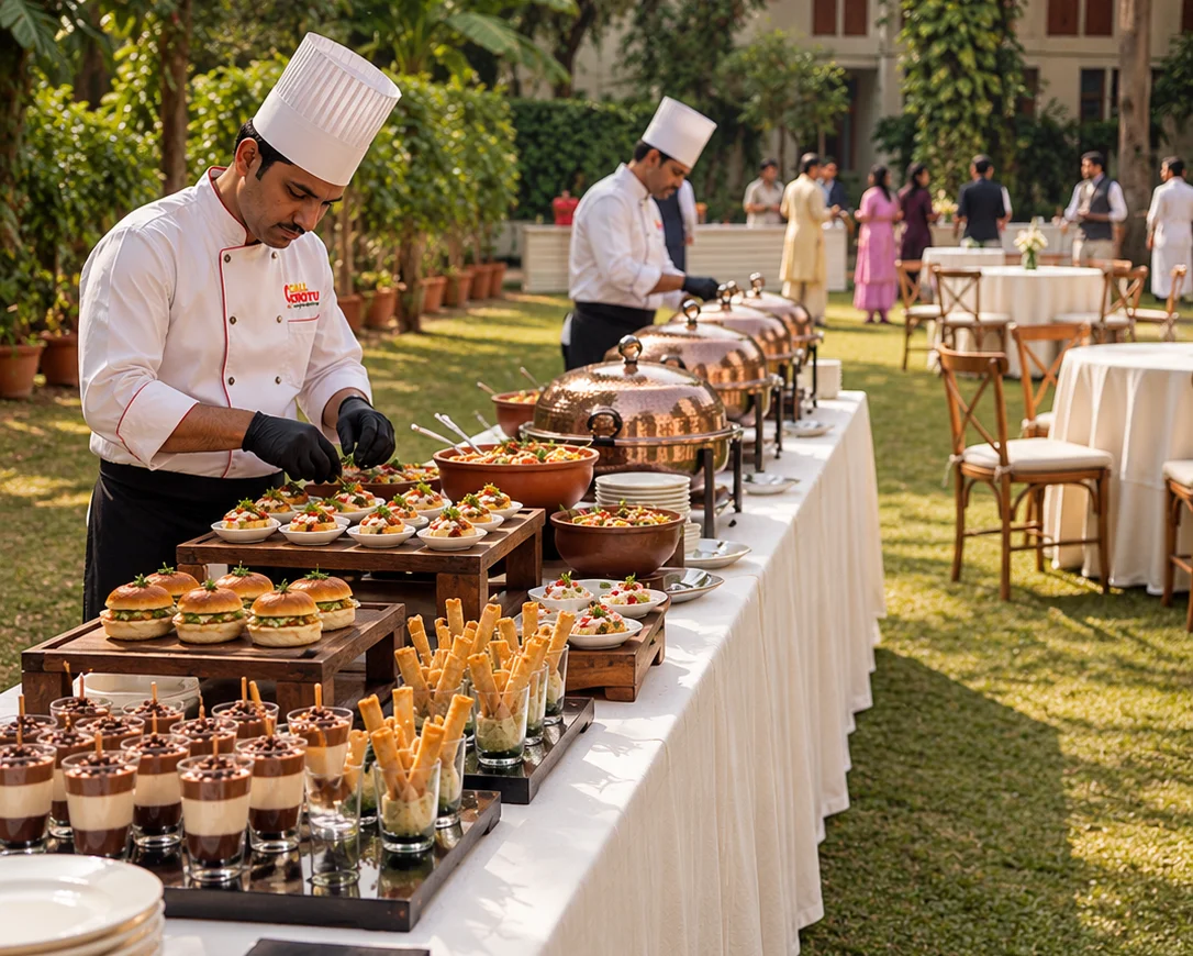 High tea box with vada pav sliders, fried chicken and pakoras