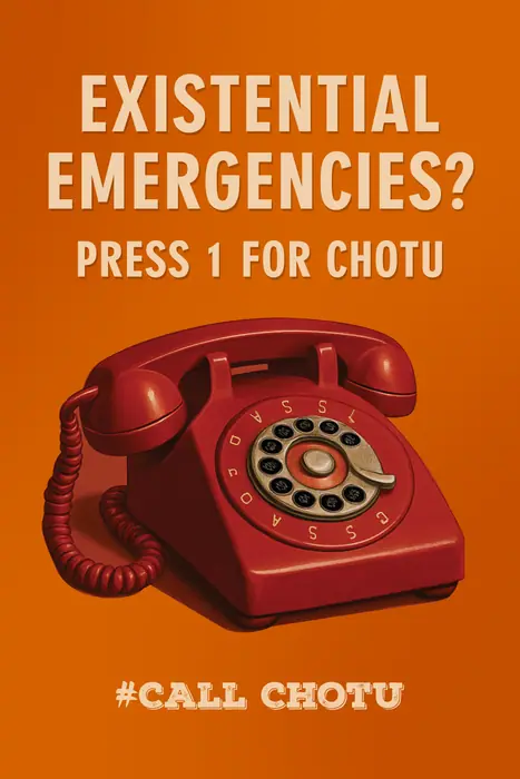 Poster: Existential emergencies? Press 1 for Chotu